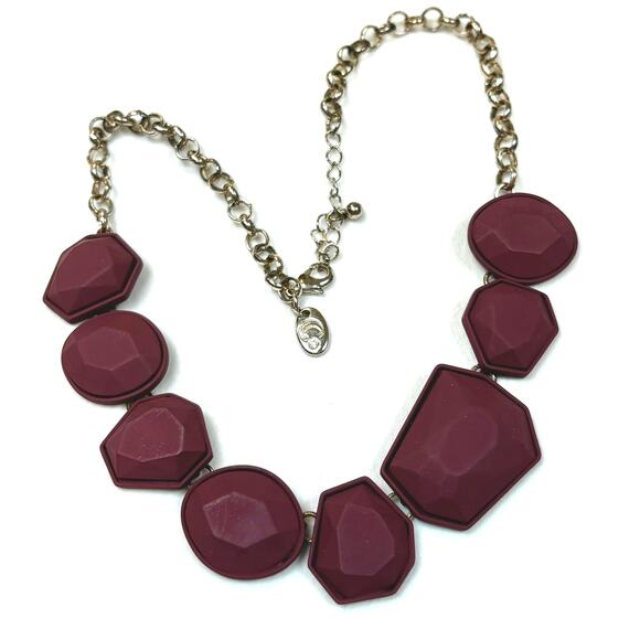 Charming Charlie Jewelry - CHARMING CHARLIE Necklace Gold Tone 18" Burgundy Matte Resin Statement Bib